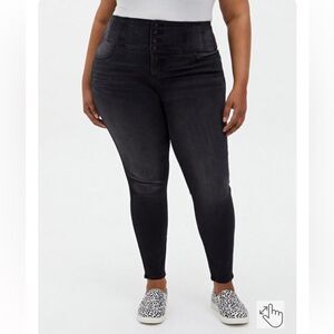 Torrid High Rise Corset Skinny Jeans Soft Washed Black Grey SZ 22S 22 Short